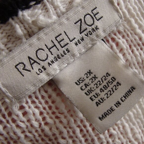 RACHEL ZOE White & Black Short Sleeve Open Front BOHO CARDIGAN Sweater Sz 2X - Picture 8 of 8